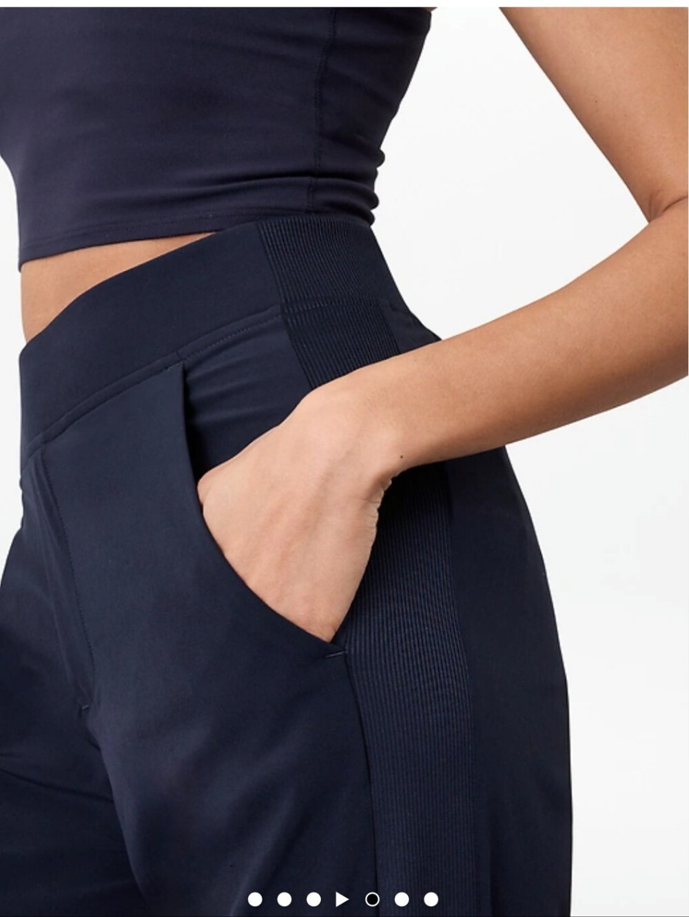 Athleta Brooklyn pants featuring ribbed side panels.